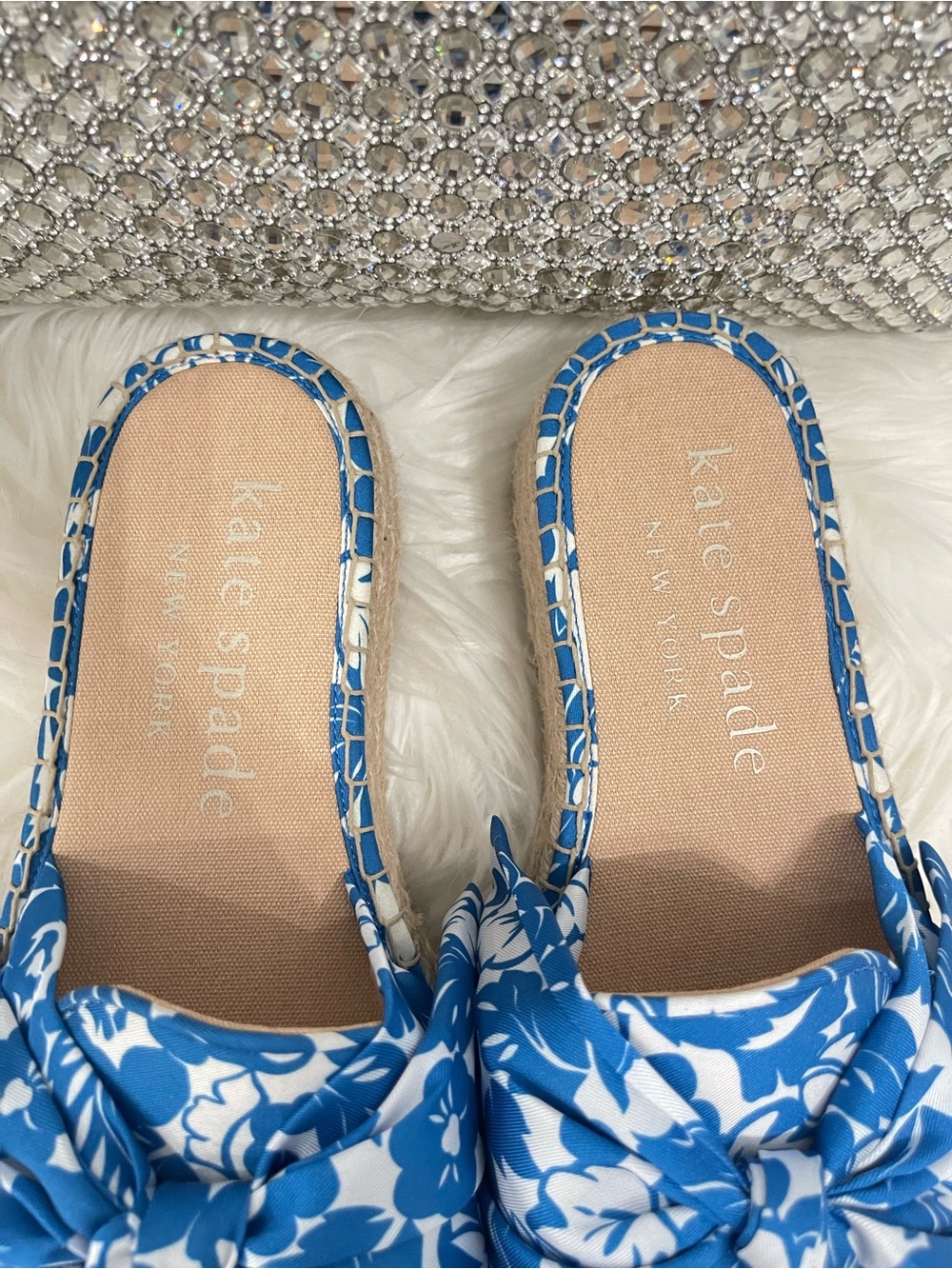 Kate Spade Blue Floral Knot Espadrille Slide Sandals - Picture 4 of 6